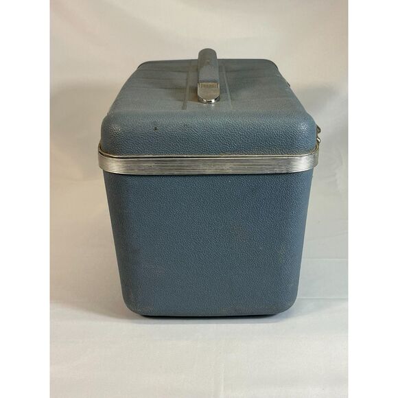 Vintage Starflite Blue Train Case Cosmetic Vanity Travel Bag Mid Century Tray - Picture 7 of 9